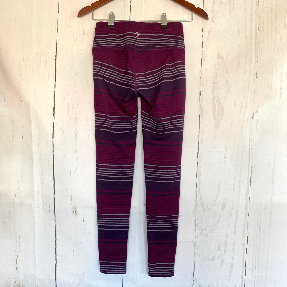 ATHLETA Colorblock Purple Striped Chaturanga Leggings 349333 Extra Small XS - Picture 4 of 11